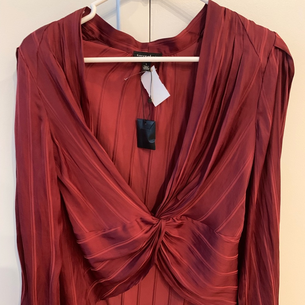Beautiful red silk draped blouse - deep cut cowl front
